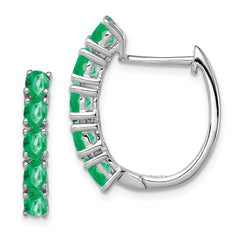 Sterling Silver Rhodium-plated Polished Emerald Hinged Hoop Earrings