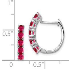 Sterling Silver Rhodium-plated Polished Ruby Hinged Hoop Earrings