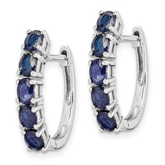 Sterling Silver Rhodium-plated Polished Sapphire Hinged Hoop Earrings