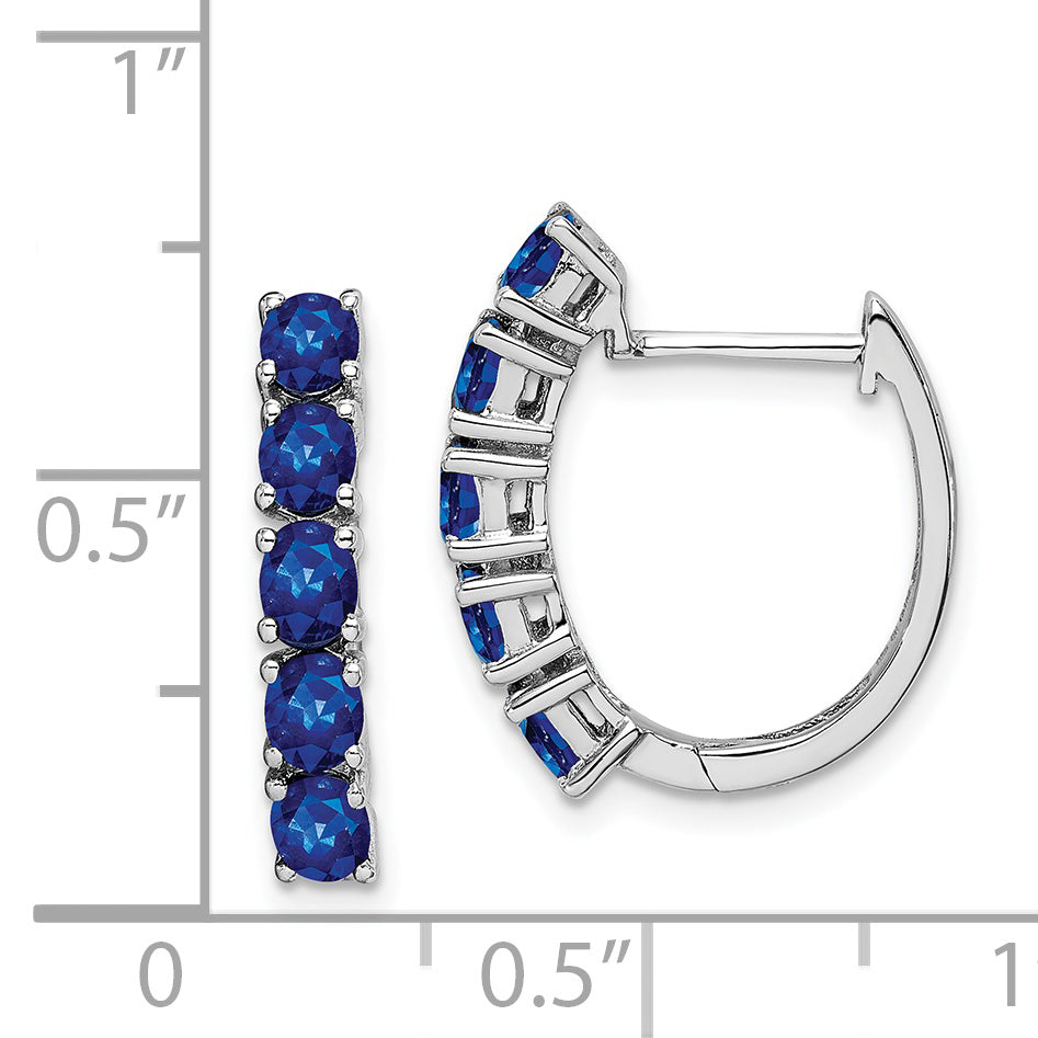 Sterling Silver Rhodium-plated Polished Sapphire Hinged Hoop Earrings