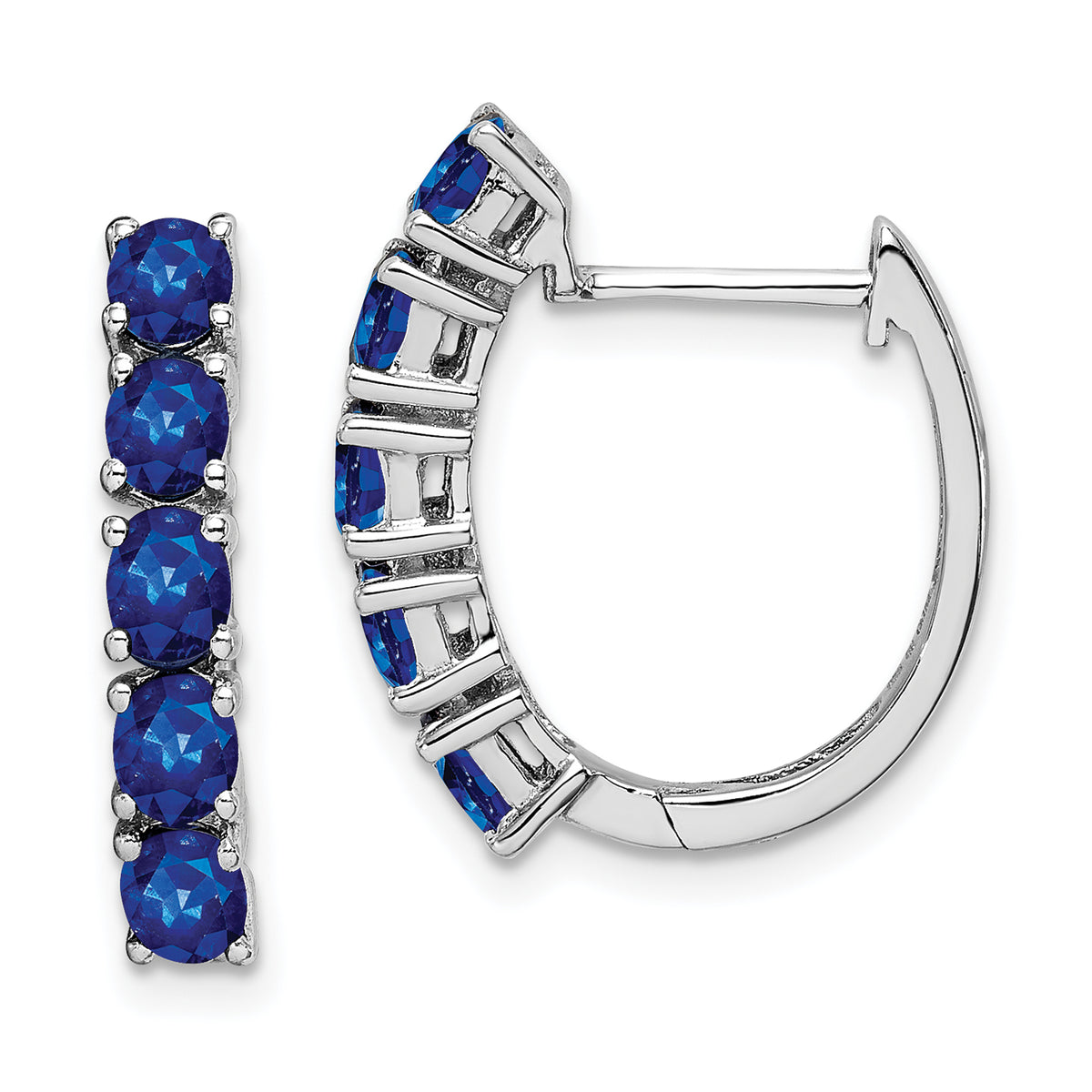 Sterling Silver Rhodium-plated Polished Sapphire Hinged Hoop Earrings