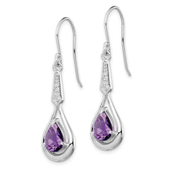 Sterling Silver Rhodium-plated CZ and Amethyst Dangle Earrings