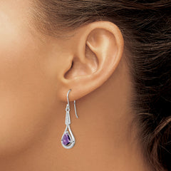 Sterling Silver Rhodium-plated CZ and Amethyst Dangle Earrings