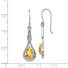 Sterling Silver Rhodium-plated CZ and Citrine Dangle Earrings