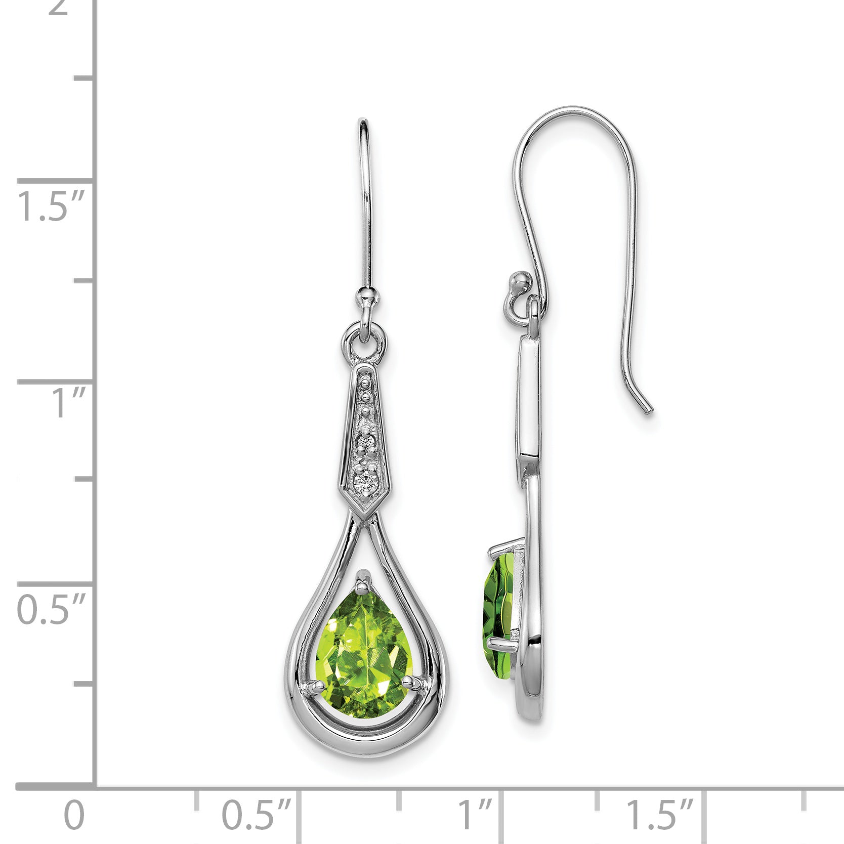 Sterling Silver Rhodium-plated CZ and Peridot Dangle Earrings