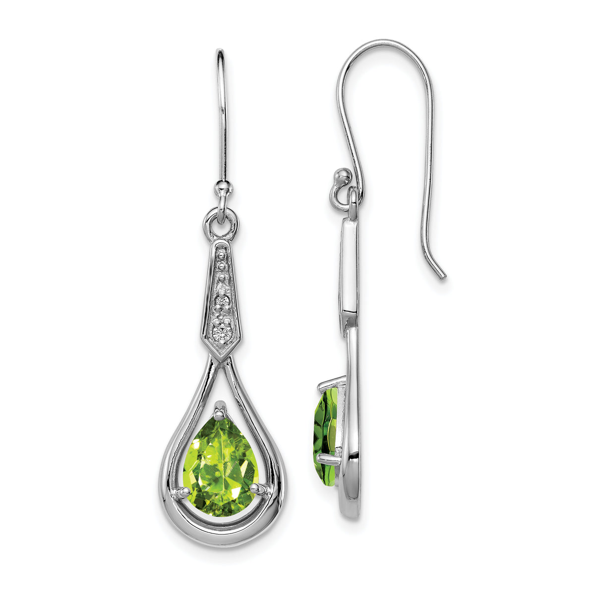 Sterling Silver Rhodium-plated CZ and Peridot Dangle Earrings