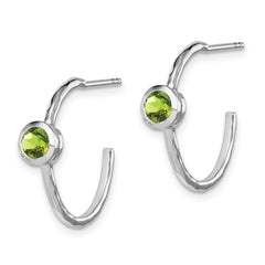 Sterling Silver Rhodium-plated w/Peridot Post Hoop Earrings