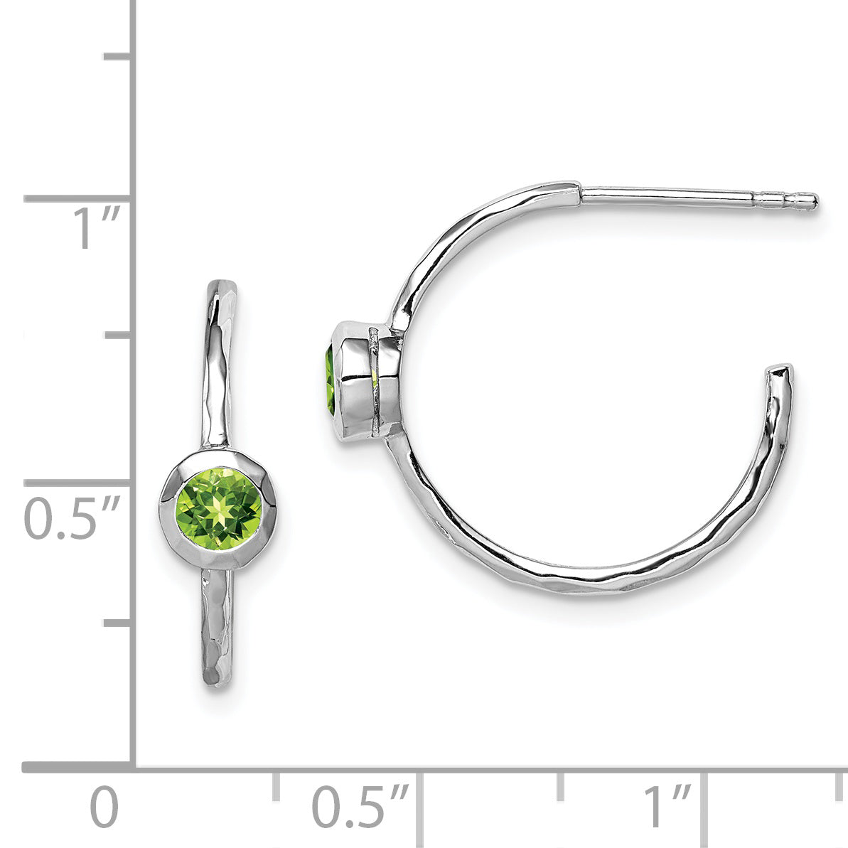 Sterling Silver Rhodium-plated w/Peridot Post Hoop Earrings