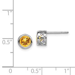 Sterling Silver Rhodium-plated Polished Citrine Round Post Earrings