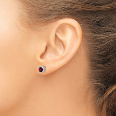 Sterling Silver Rhodium-plated Polished Garnet Round Post Earrings