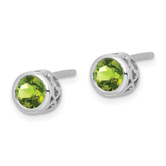 Sterling Silver Rhodium-plated Polished Peridot Round Post Earrings