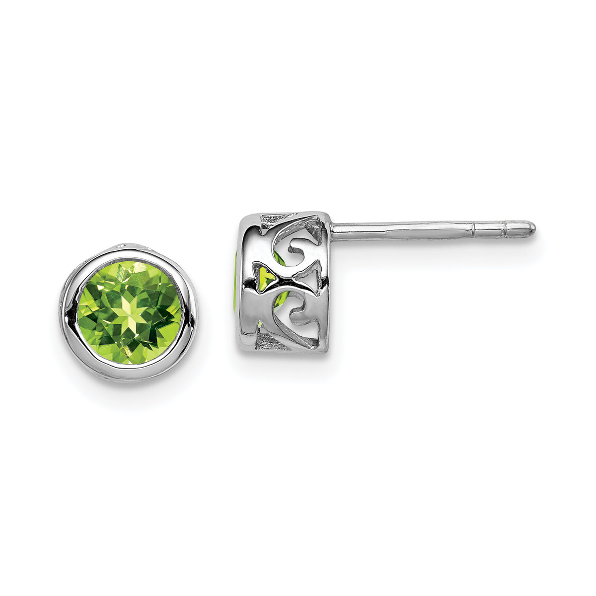 Sterling Silver Rhodium-plated Polished Peridot Round Post Earrings