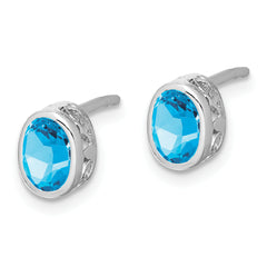 Sterling Silver Rhodium-plated Polished Blue Topaz Oval Post Earrings