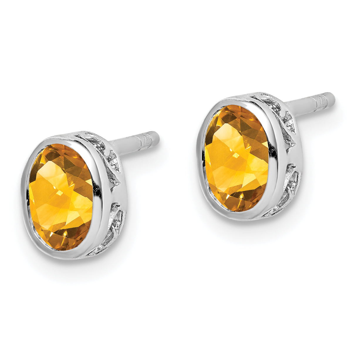 Sterling Silver Rhodium-plated Polished Citrine Oval Post Earrings