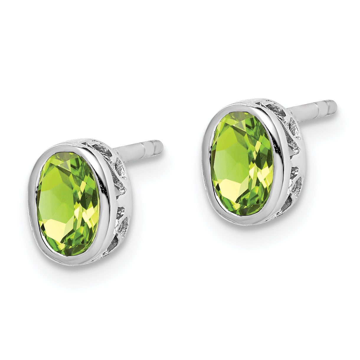 Sterling Silver Rhodium-plated Polished Peridot Oval Post Earrings