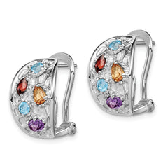 SS Rhodium-plated Amethyst/Blue Topaz/Garnet/Citrine Omega Back Earrings