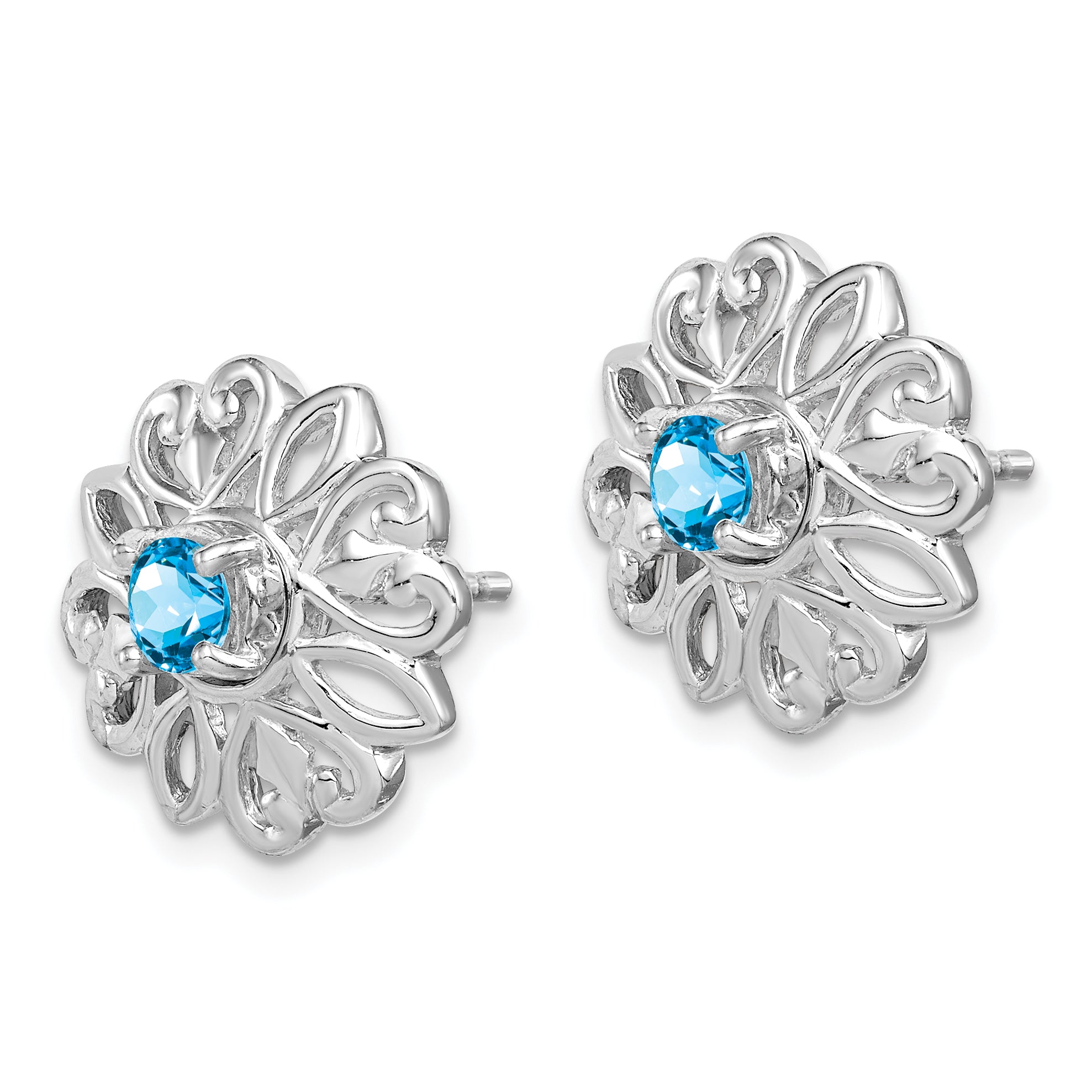 Sterling Silver Rhodium-plated Blue Topaz Studs with Earring Jackets