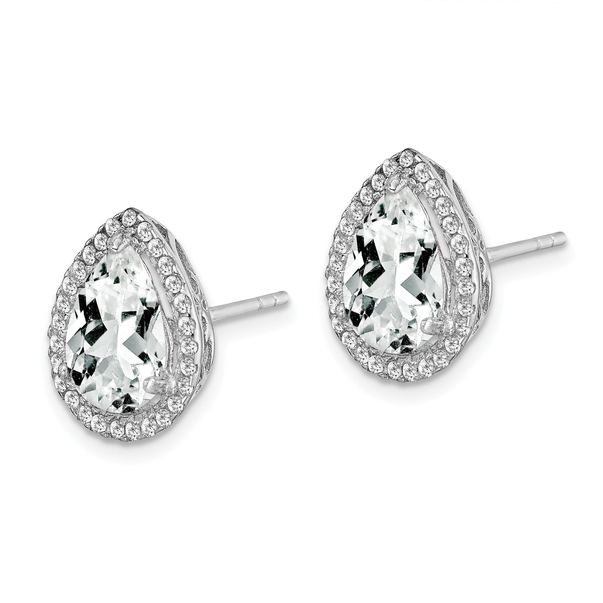 Sterling Silver Rhodium Created White Topaz & CZ Post Earrings