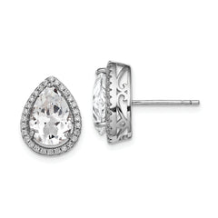 Sterling Silver Rhodium Created White Topaz & CZ Post Earrings