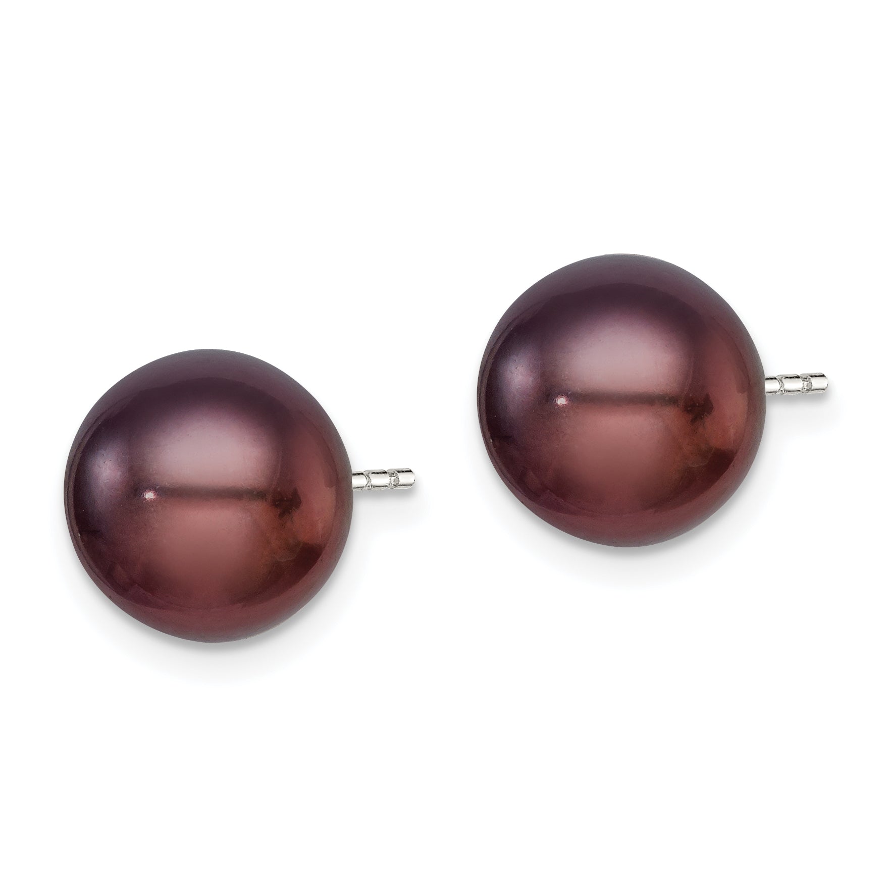 Sterling Silver Rh-plated 9-10mm Black FWC Button Pearl Earrings