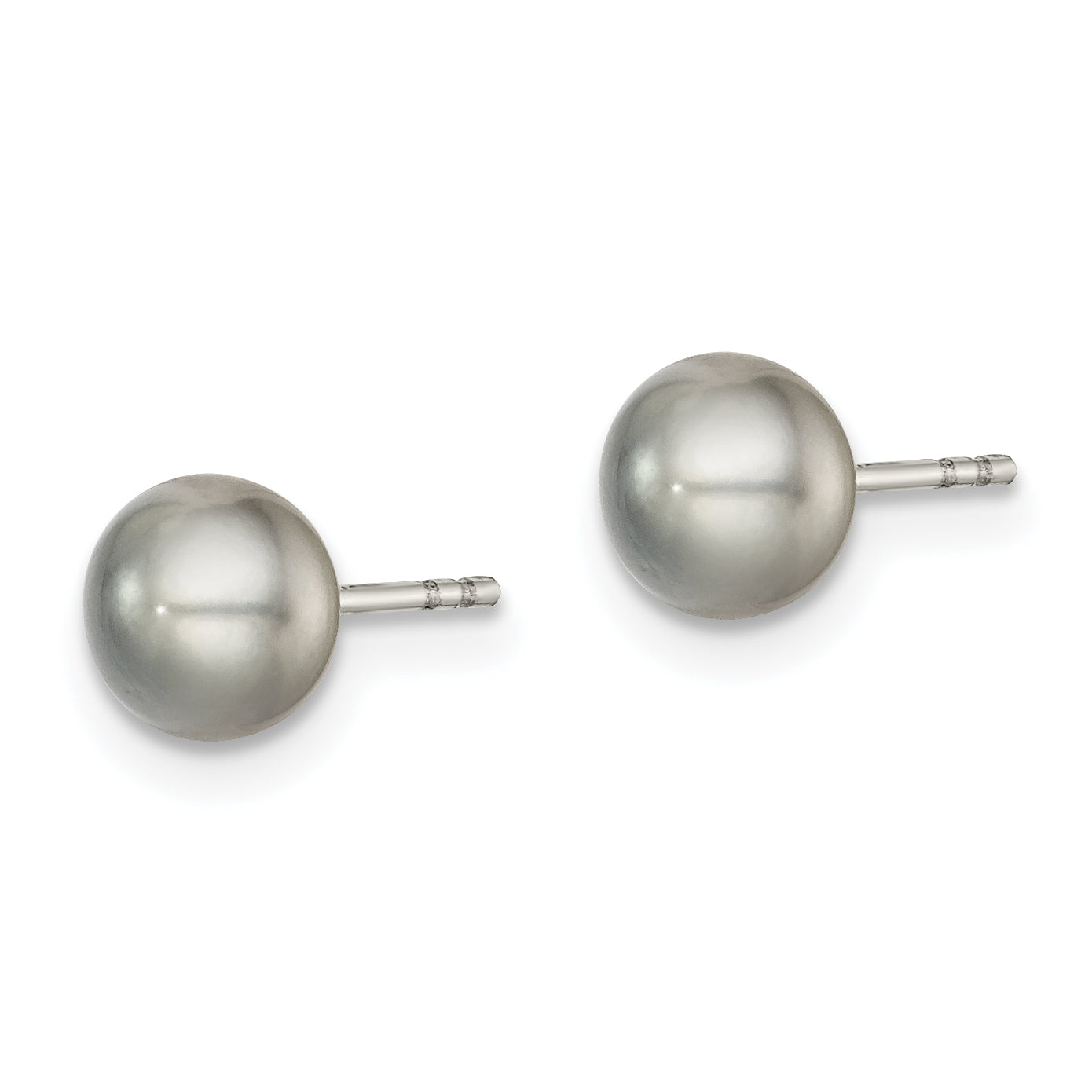 Sterling Silver Rh-plated 5-6mm Grey FW Cultured Button Pearl Stud Earrings