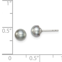 Sterling Silver Rh-plated 5-6mm Grey FW Cultured Button Pearl Stud Earrings