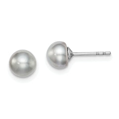 Sterling Silver Rh-plated 5-6mm Grey FW Cultured Button Pearl Stud Earrings