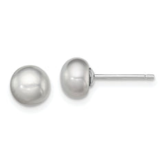 Sterling Silver Rh-plated 6-7mm Grey FW Cultured Button Pearl Stud Earrings