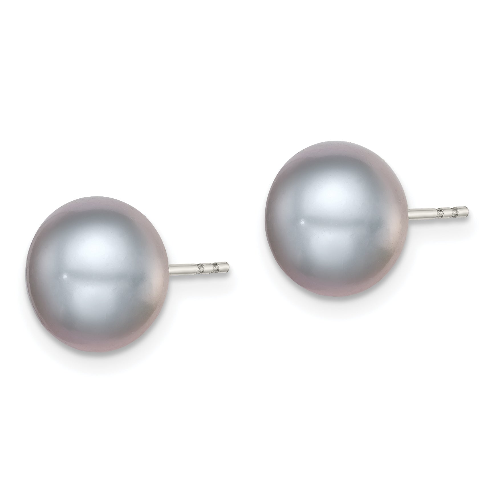 Sterling Silver Rh-plated 9-10mm Grey FW Cultured Button Pearl Stud Earring