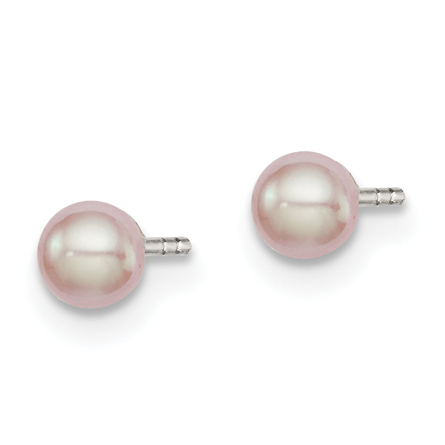 Sterling Silver Rh-plated 3-4mm Pink FW Cultured Button Pearl Stud Earrings