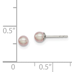 Sterling Silver Rh-plated 3-4mm Pink FW Cultured Button Pearl Stud Earrings