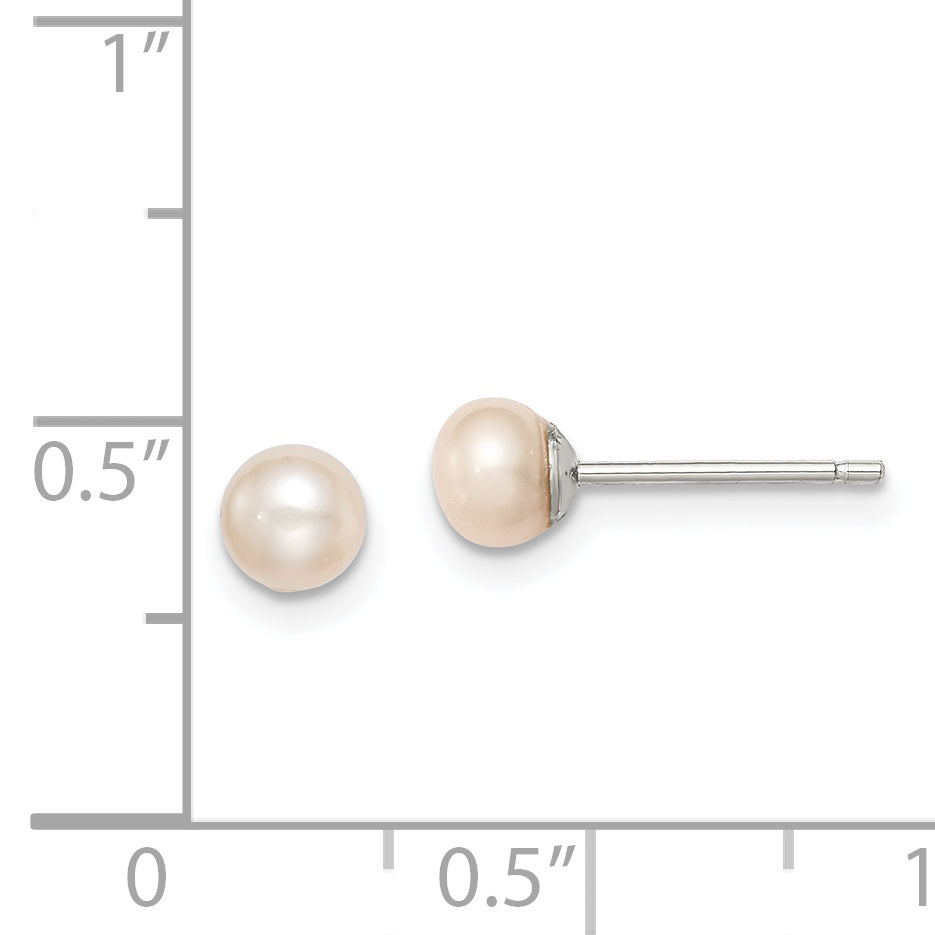 Sterling Silver Rh-plated 4-5mm Pink FW Cultured Button Pearl Stud Earrings