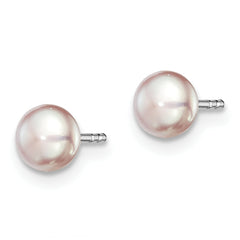 Sterling Silver Rh-plated 4-5mm Purple FWC Button Pearl Earrings