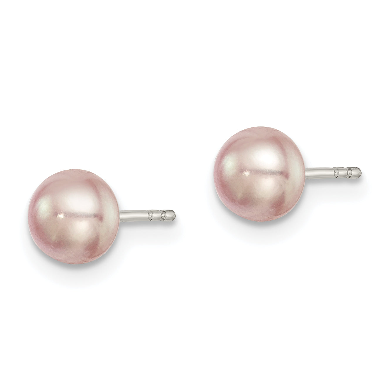 Sterling Silver Rh-plated 5-6mm Purple FWC Button Pearl Earrings