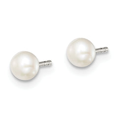 Sterling Silver Rh-plated 3-4mm White FW Cultured Button Pearl Stud Earring