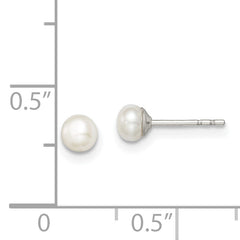 Sterling Silver Rh-plated 3-4mm White FW Cultured Button Pearl Stud Earring