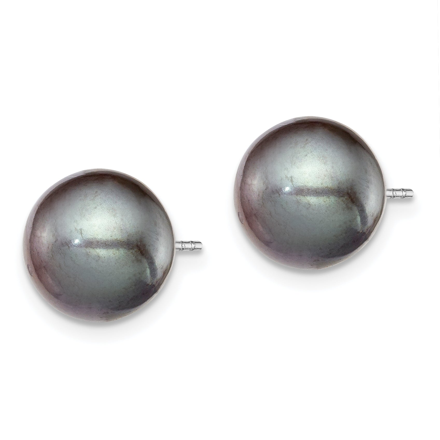 Sterling Silver Rh-plated 9-10mm Black FW Cultured Round Pearl Stud Earring