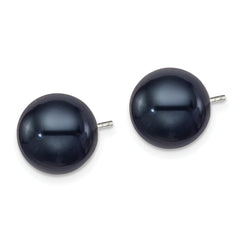 Sterling Silver Rh-plated 10-11mm Black FWC Round Pearl Earrings