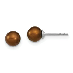 Sterling Silver Rhodium Plated 5-6mm Coffee Round Freshwater Cultured Pearl Post Stud Earrings