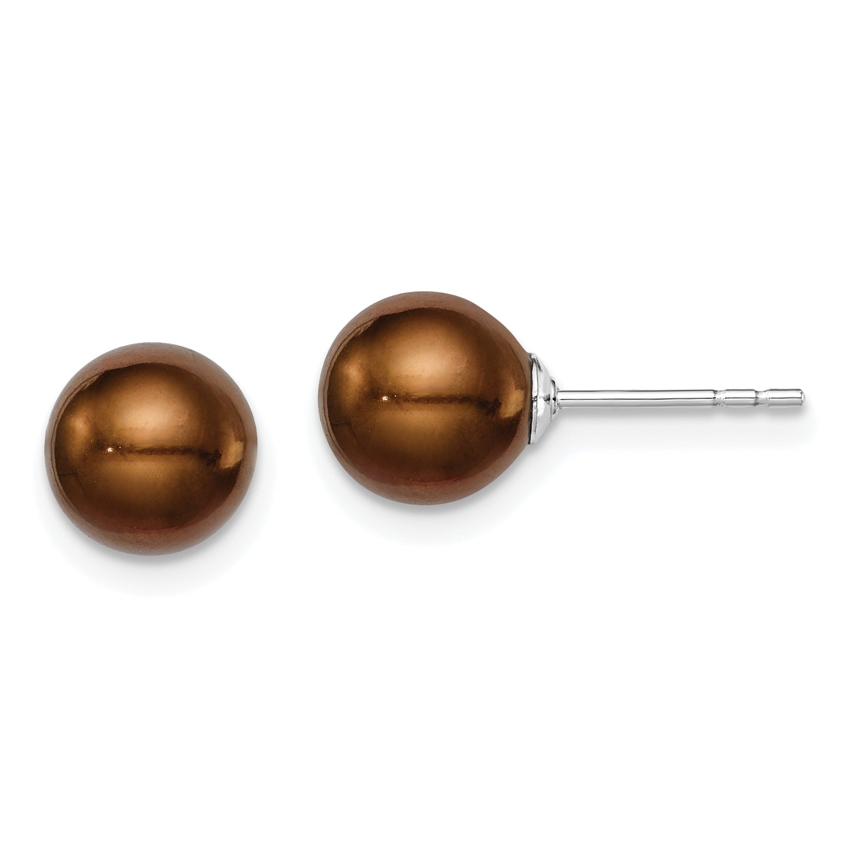 Sterling Silver Rhodium Plated 7-8mm Coffee Round Freshwater Cultured Pearl Post Stud Earrings