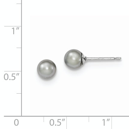 Sterling Silver Rhodium Plated 5-6mm Grey Round Freshwater Cultured Pearl Post Stud Earrings