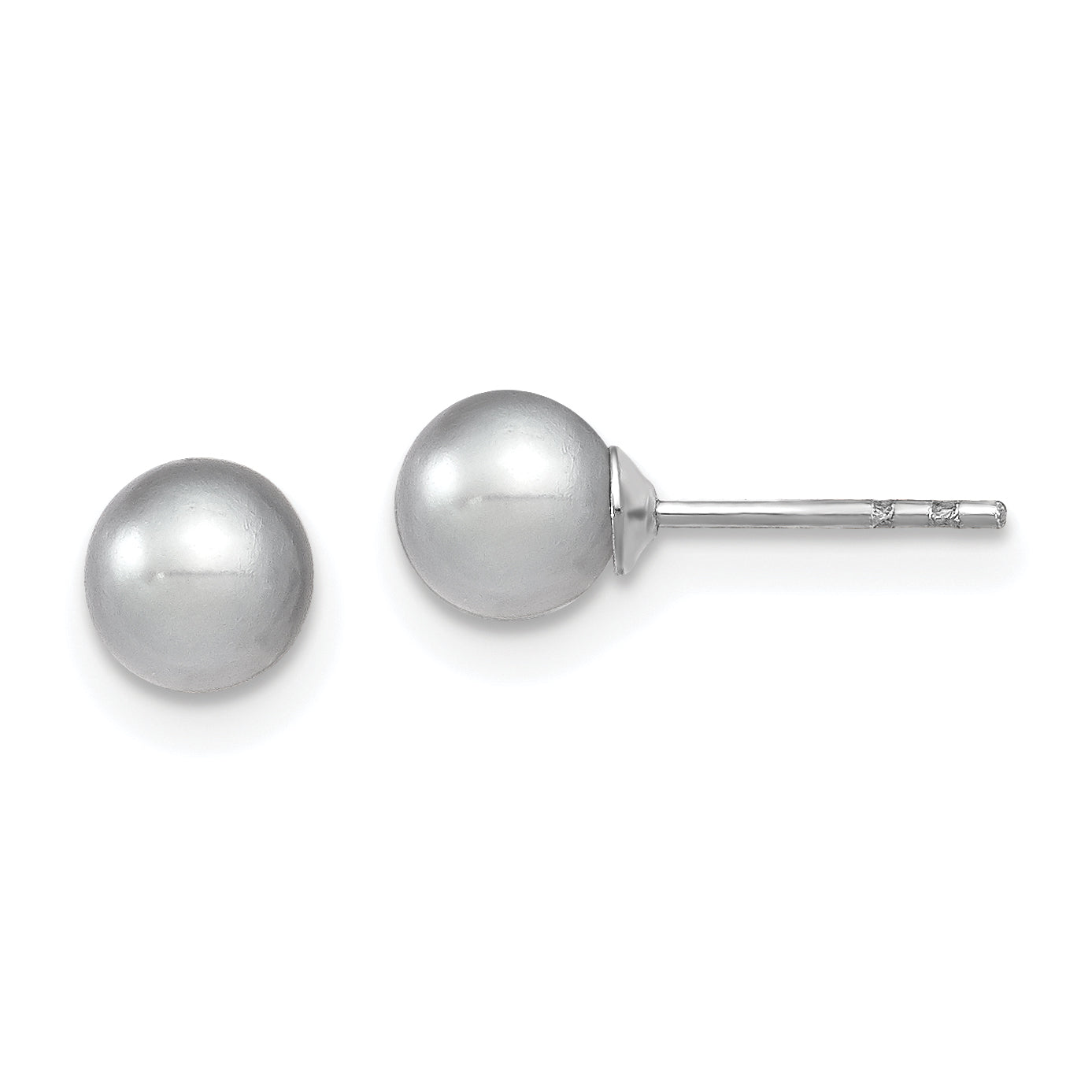 Sterling Silver Rhodium Plated 5-6mm Grey Round Freshwater Cultured Pearl Post Stud Earrings