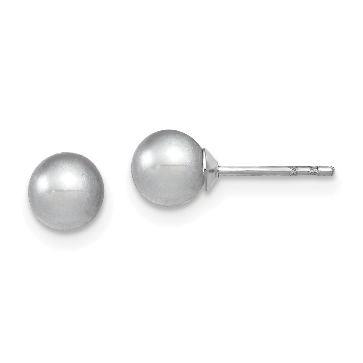 Sterling Silver Rhodium Plated 5-6mm Grey Round Freshwater Cultured Pearl Post Stud Earrings