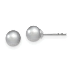 Sterling Silver Rhodium Plated 5-6mm Grey Round Freshwater Cultured Pearl Post Stud Earrings