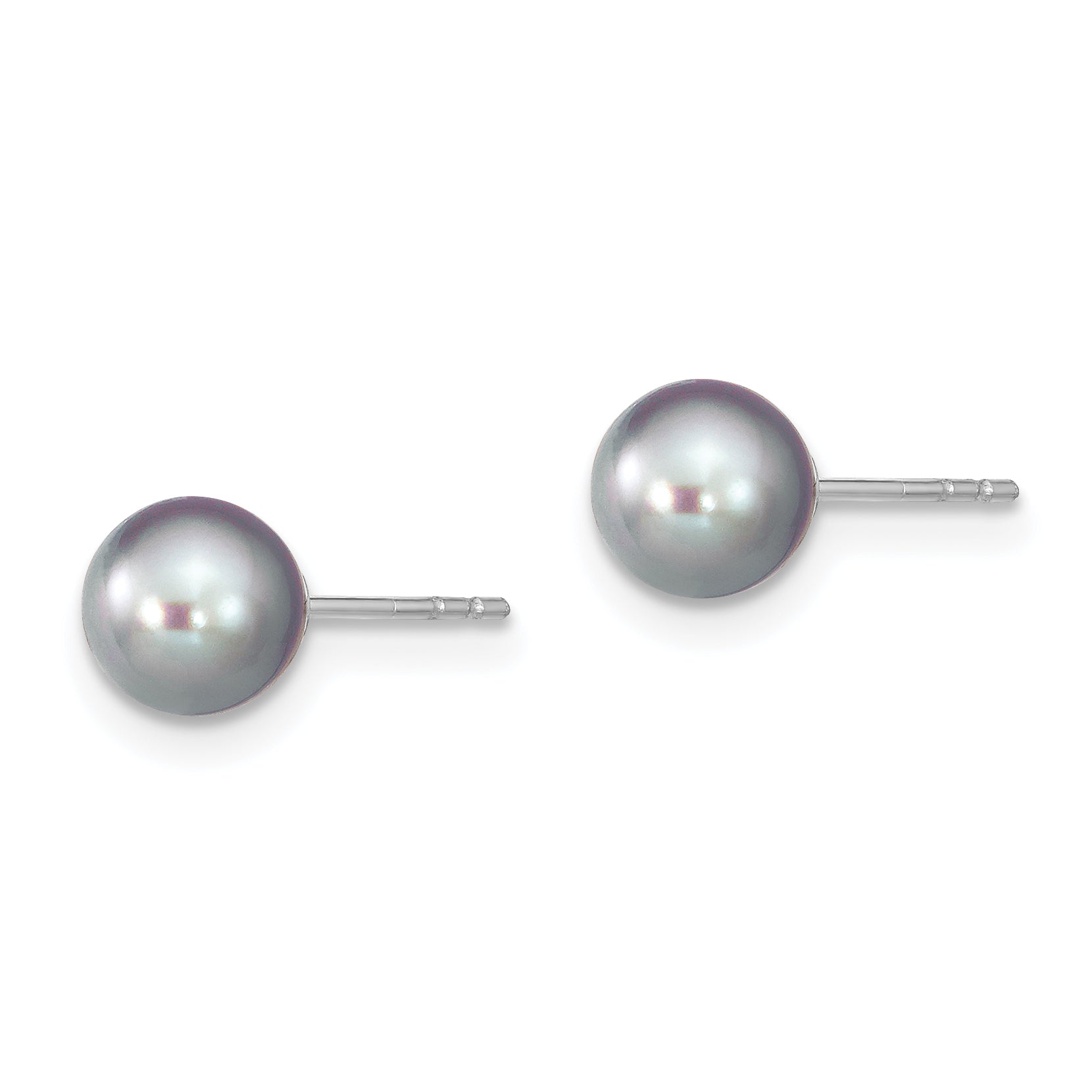 Sterling Silver Rhodium Plated 6-7mm Grey Round Freshwater Cultured Pearl Post Stud Earrings