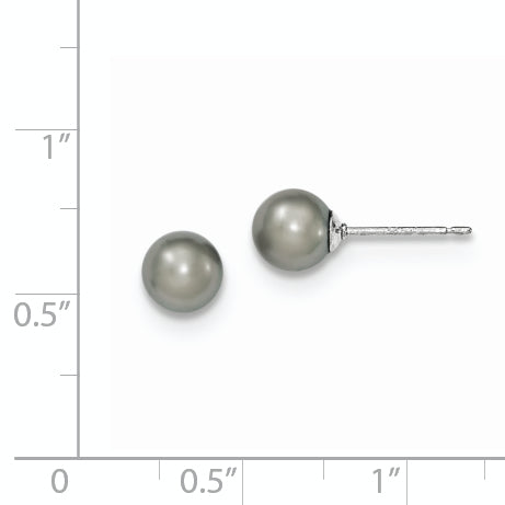 Sterling Silver Rhodium Plated 6-7mm Grey Round Freshwater Cultured Pearl Post Stud Earrings