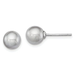 Sterling Silver Rhodium Plated 7-8mm Grey Round Freshwater Cultured Pearl Post Stud Earrings