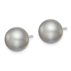 Sterling Silver Rhodium Plated 10-11mm Grey Round Freshwater Cultured Pearl Post Stud Earrings