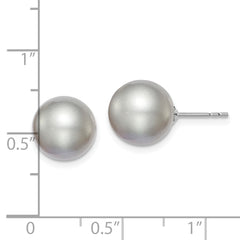 Sterling Silver Rhodium Plated 10-11mm Grey Round Freshwater Cultured Pearl Post Stud Earrings