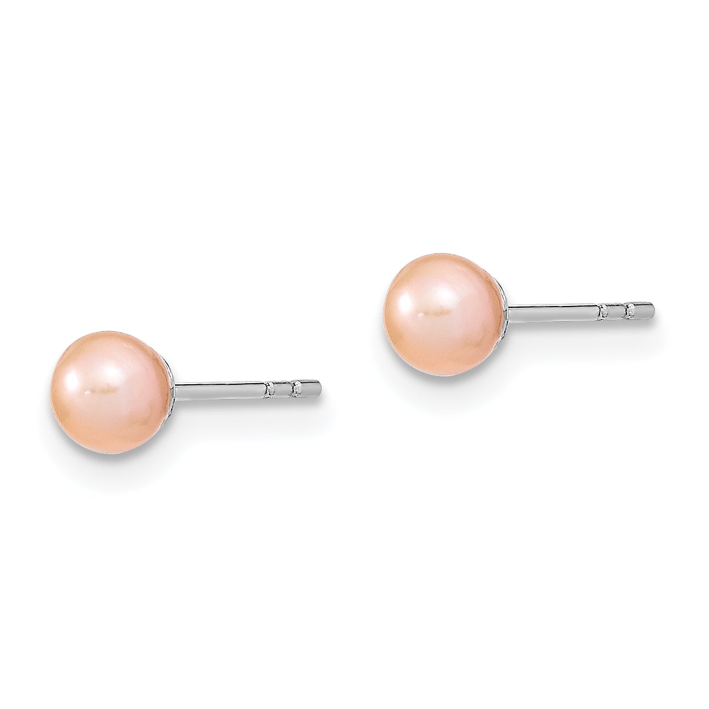 Sterling Silver Rhodium Plated 4-5mm Pink Round Freshwater Cultured Pearl Post Stud Earrings